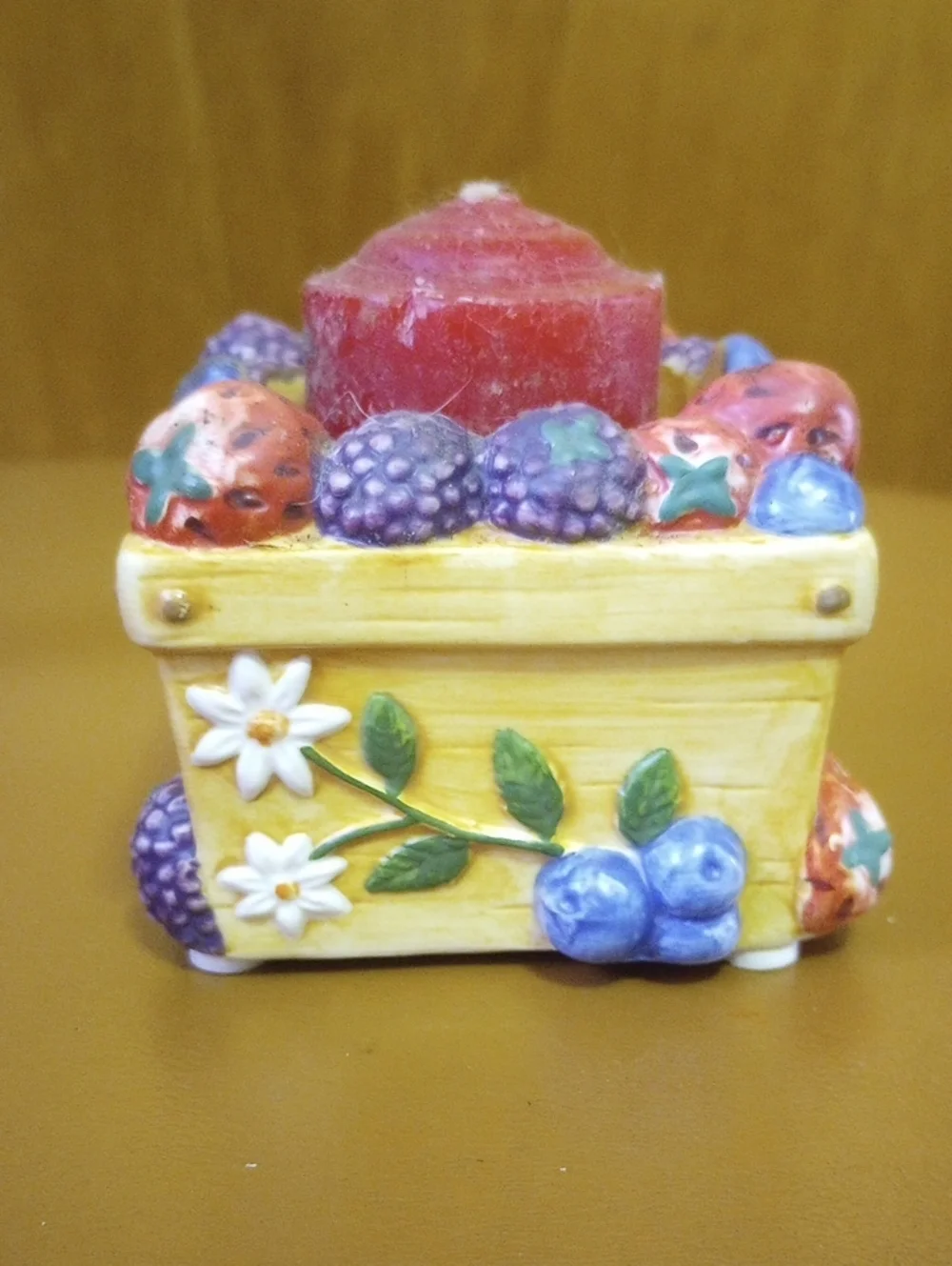 Strawberry & Floral Votive Candle Holder. Red Blue Purple Green White Tan